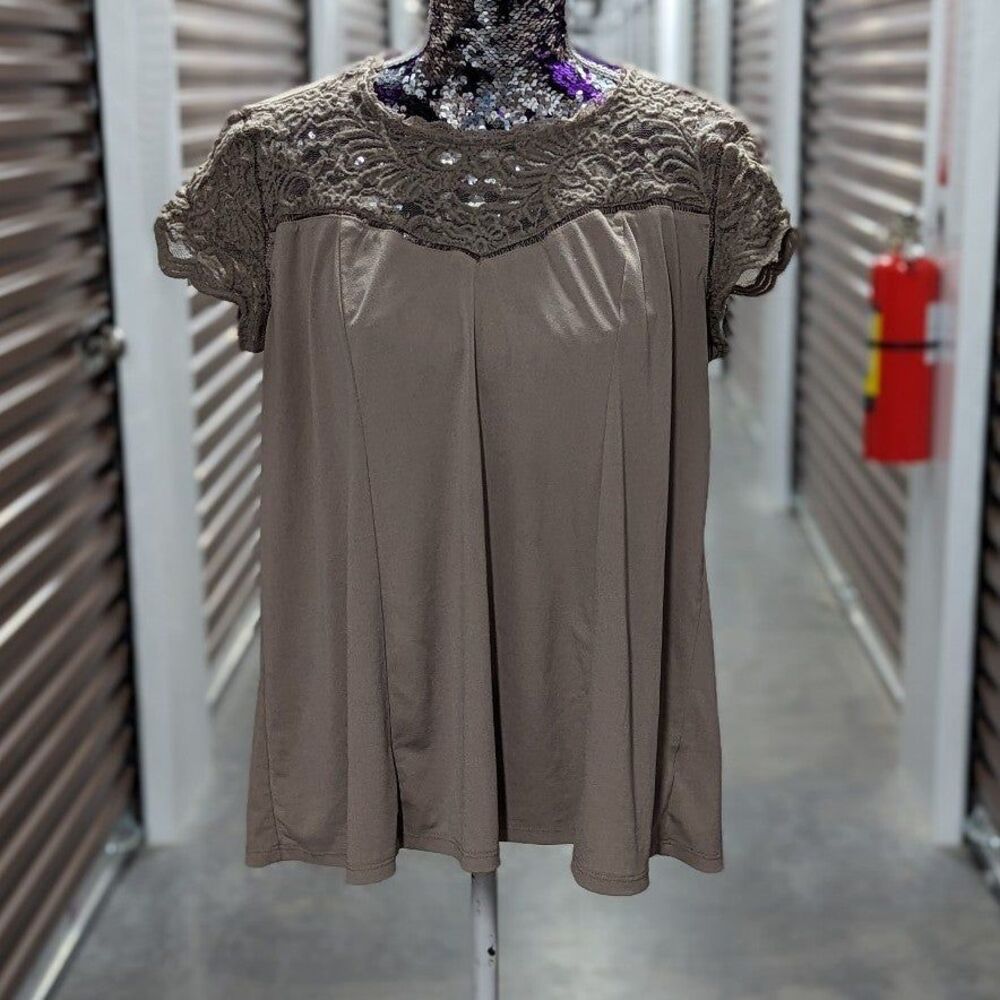 Torrid‎ Minimalist Brown 0x Lacy High Neck Flowy Blouse Cottagecore Balletcore